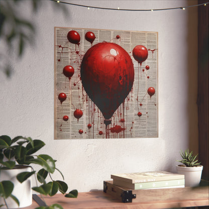 Fine Art Poster — Red Dripping Balloon on Vintage Book Pages