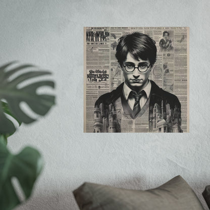 Vintage Newspaper Portrait Poster — Young Wizard Illustration Fine Art Print