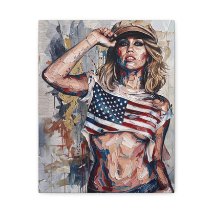 Patriotic Girl American Flag Canvas Print — Matte Stretched Wall Art