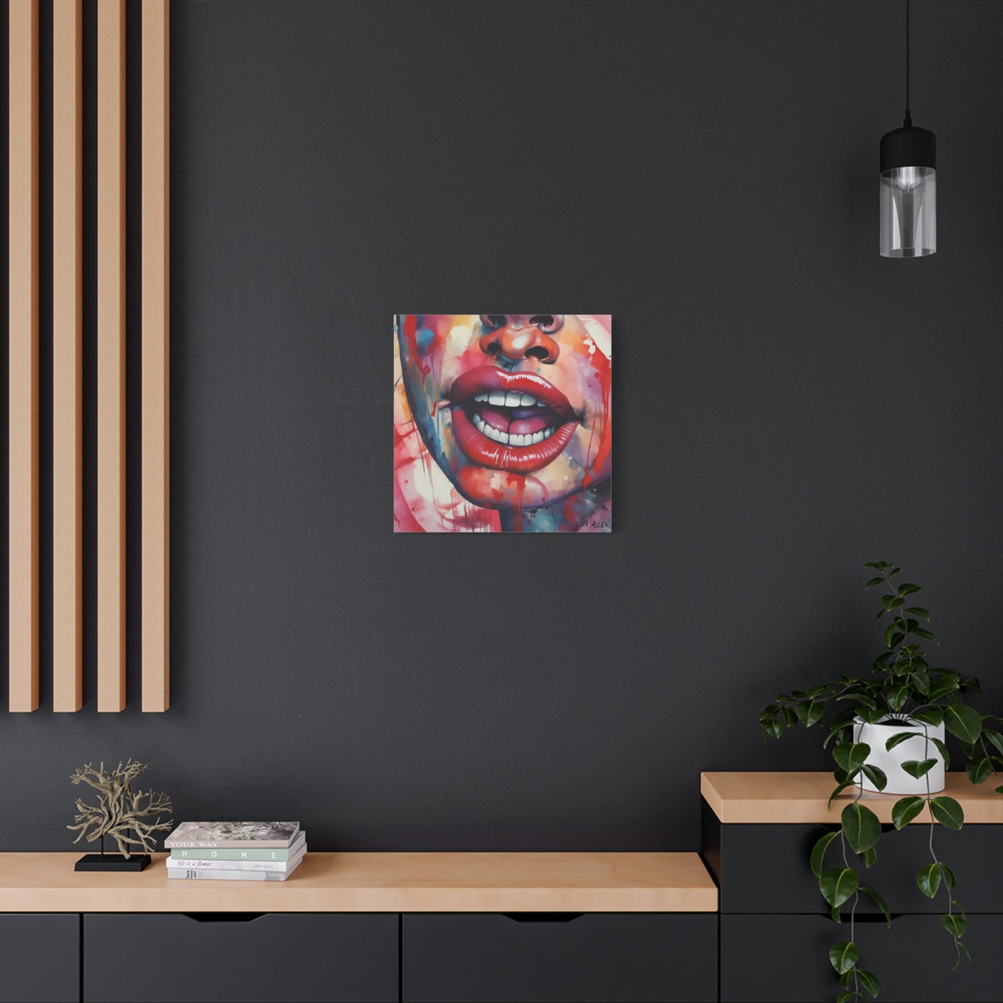 Colorful Pop Art Lips Canvas Wall Art – Vibrant Stretched Matte Portrait