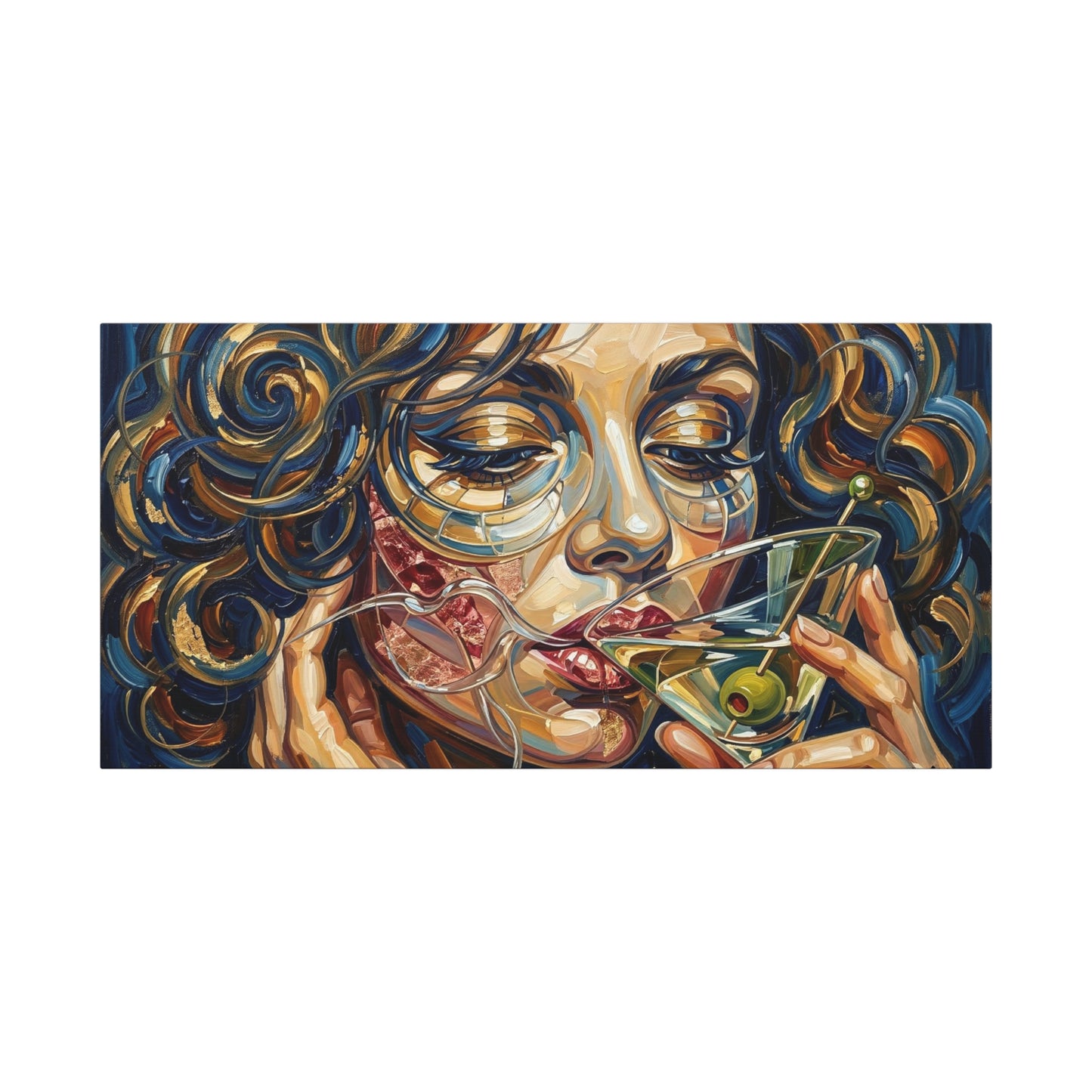 Martini Muse Canvas Wall Art — Contemporary Woman Drinking Cocktail