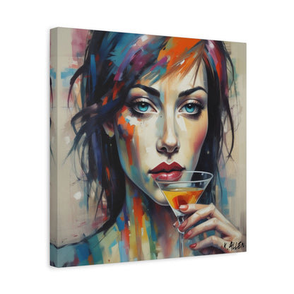 Colorful Femme Portrait Canvas — Martini Woman Stretched Wall Art