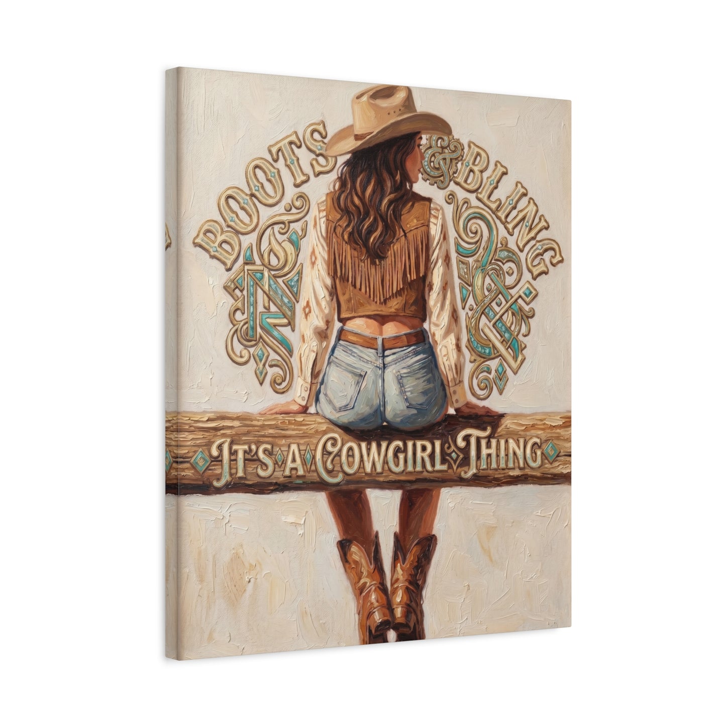 "Boots & Bling: It's a Cowgirl Thing" Matte Stretched Print