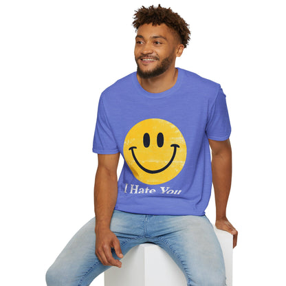 Funny 'I Hate You' Smiley T-Shirt — Retro Distressed Yellow Smiley Tee