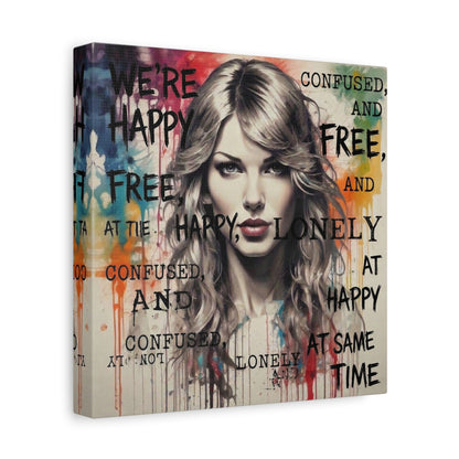 Taylor-Inspired Pop Portrait Matte Canvas Print — 'Happy, Lonely, Confused' Stretched Wall Art
