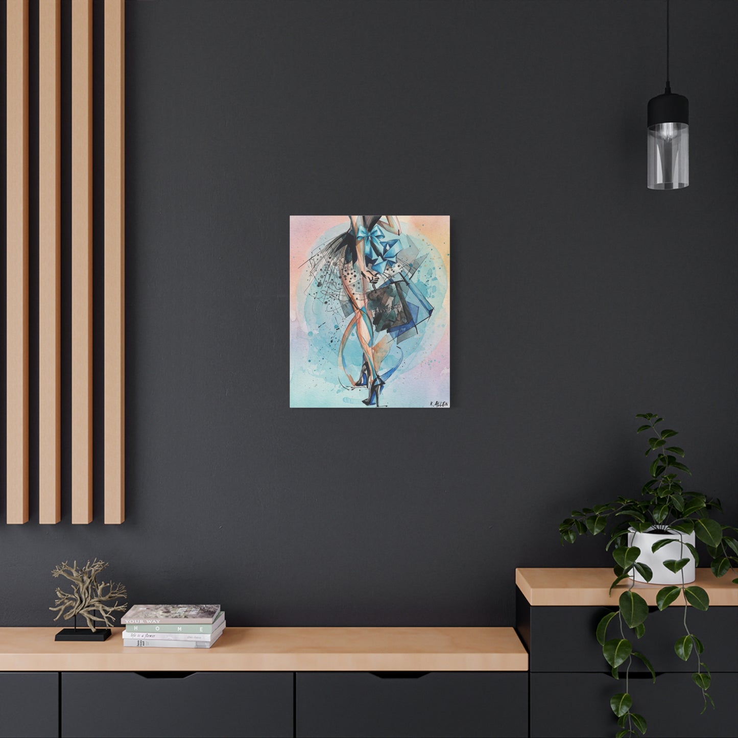 Fashion Illustration Canvas Print — Blue Ribbon Ballet Heels Artwork