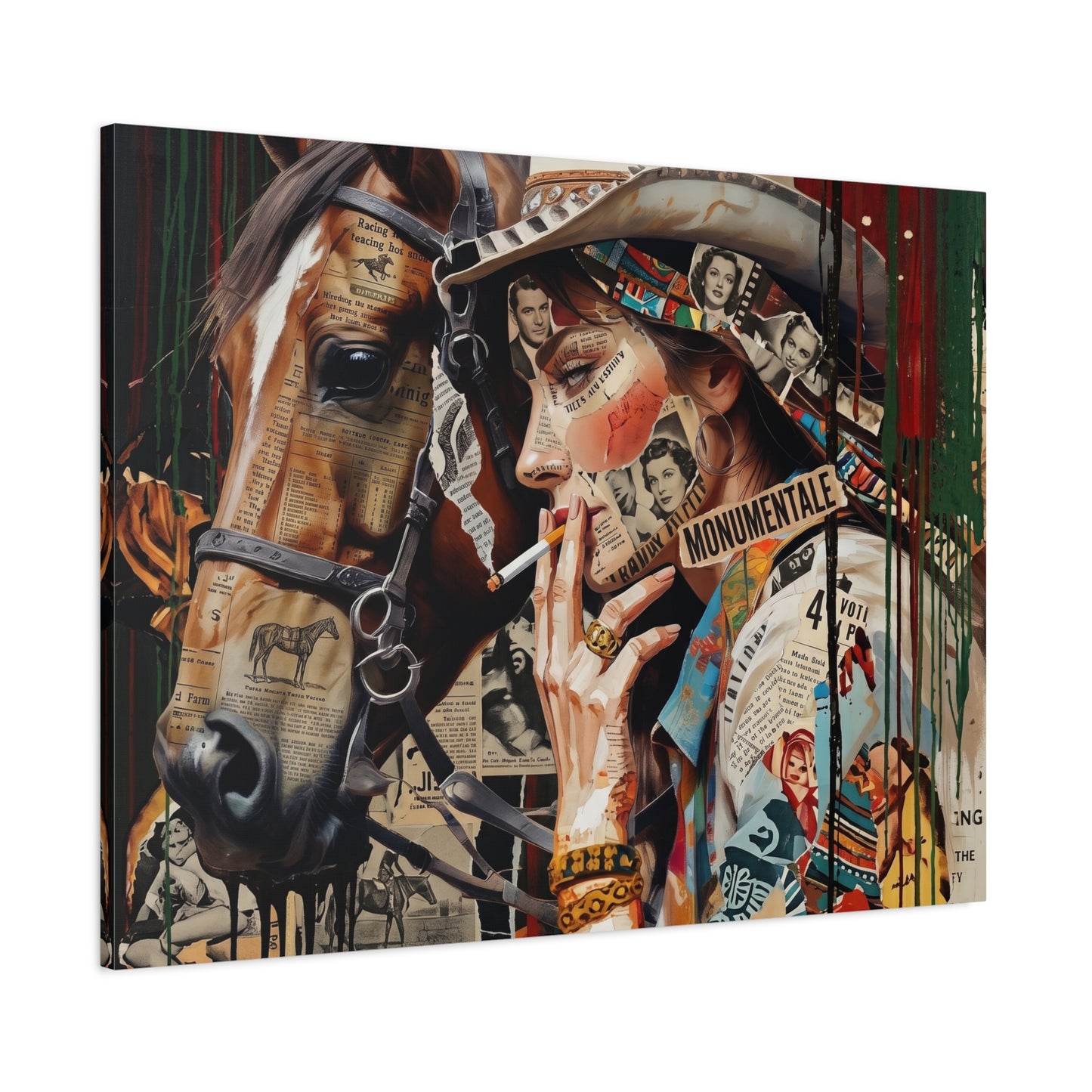Western Collage Horse & Cowgirl Matte Canvas Wall Art - Stretched 1.25"