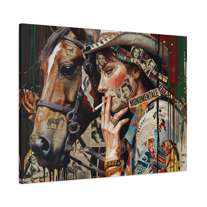 Western Collage Horse & Cowgirl Matte Canvas Wall Art - Stretched 1.25"