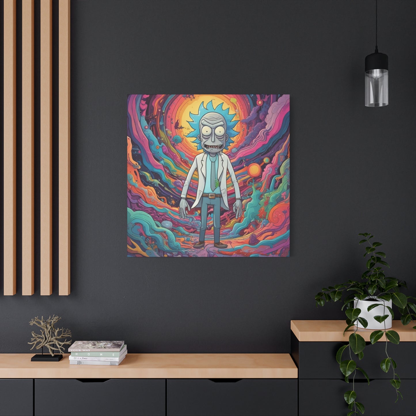 Psychedelic Rick Portal Canvas — Colorful Rick Illustration on Stretched Matte Canvas