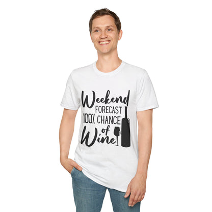 Wine Weekend T-Shirt — "Weekend Forecast 100% Chance of Wine" Graphic Tee