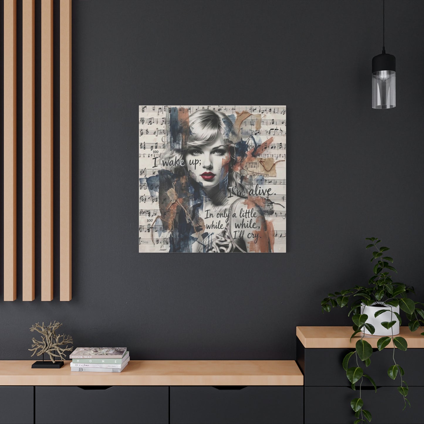 Swift Inspired Matte Stretched Canvas – "I Wake Up; I’m Alive" Mixed-Media Portrait Wall Art