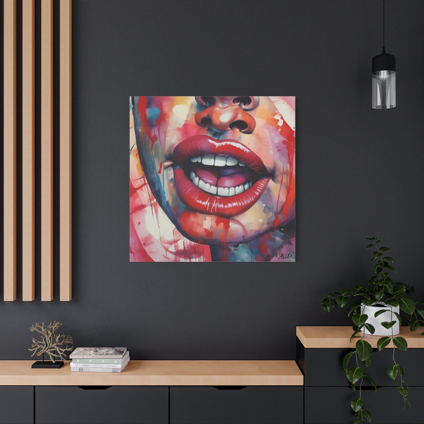 Colorful Pop Art Lips Canvas Wall Art – Vibrant Stretched Matte Portrait