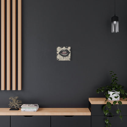 Black Drip Lips Canvas Wall Art — Vintage Newspaper Pop Art