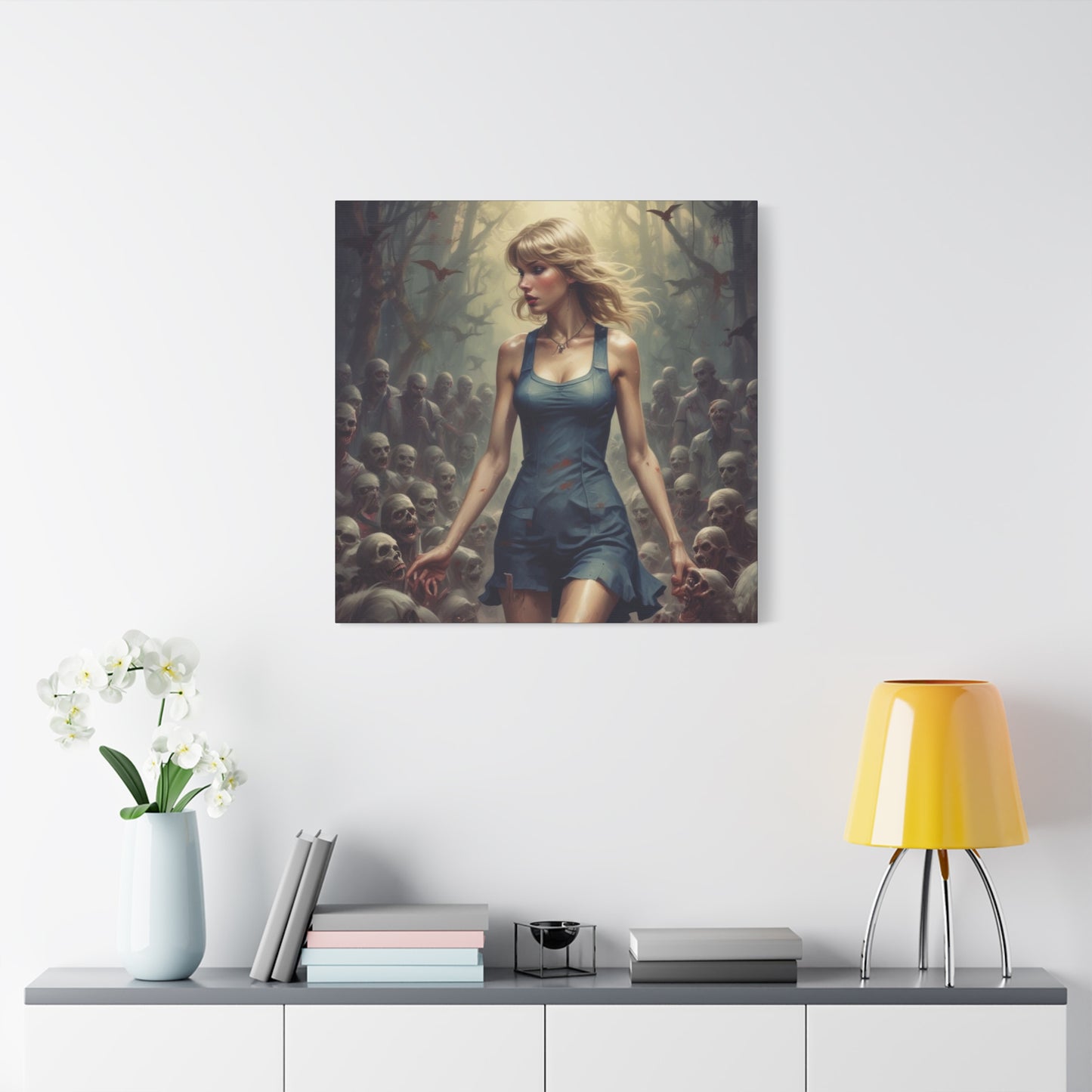 Zombie Swift Horde Canvas Print — Female Survivor Horror Wall Art (Matte Stretched 1.25")