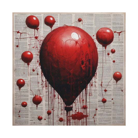 Fine Art Poster — Red Dripping Balloon on Vintage Book Pages