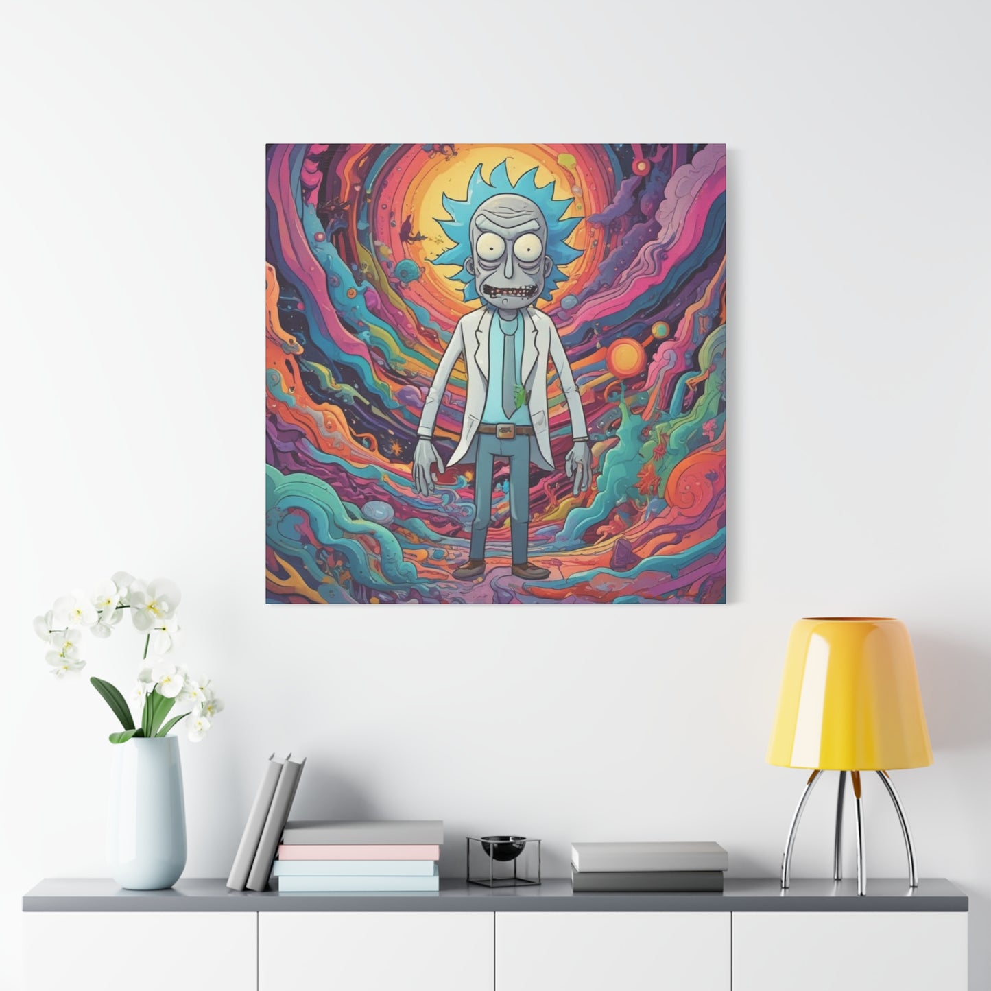 Psychedelic Rick Portal Canvas — Colorful Rick Illustration on Stretched Matte Canvas