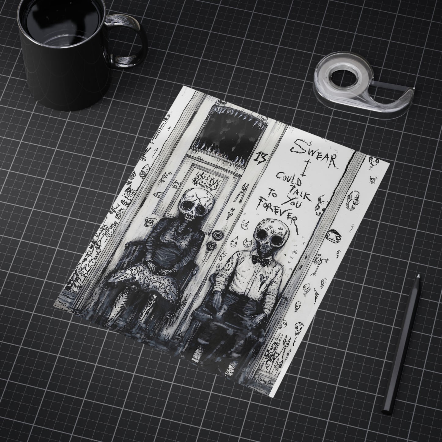 Skull Couple Art Print — “I Swear I Could Talk To You Forever” Gothic Wall Art