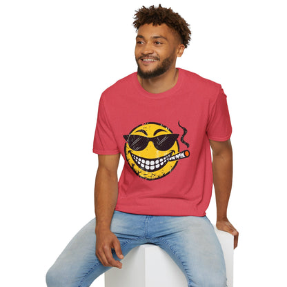 Smokin' Cool Emoji T-Shirt — Retro Grinning Face with Sunglasses & Cigar