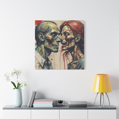 Zombie Couple Matte Canvas Wall Art — Blood-Splattered Horror Portrait