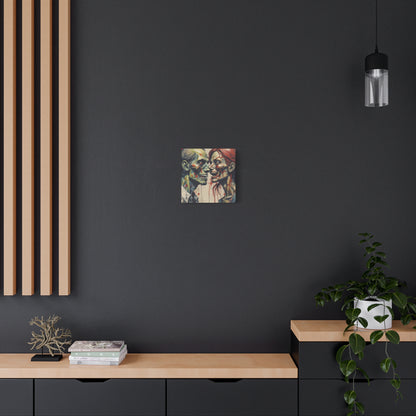 Zombie Couple Matte Canvas Wall Art — Blood-Splattered Horror Portrait