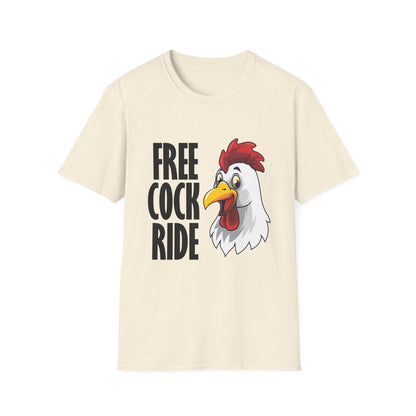 Graphic T-Shirt — "Free Cock Ride" Rooster Novelty Tee