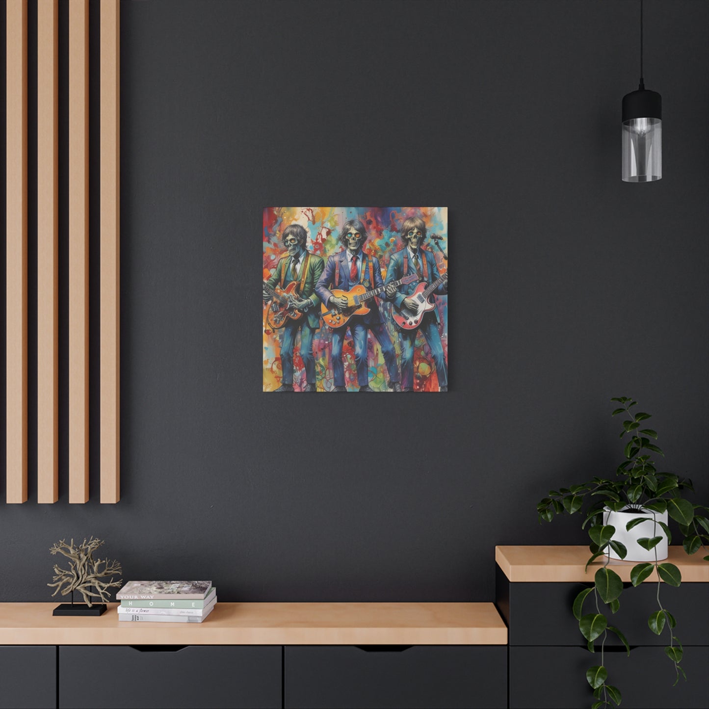 Rock Skeleton Band Canvas Print — Colorful Guitarist Wall Art