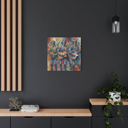Rock Skeleton Band Canvas Print — Colorful Guitarist Wall Art