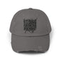 Distressed Dad Hat — "Feeding, Financing & F***ing" Bold Script Cap