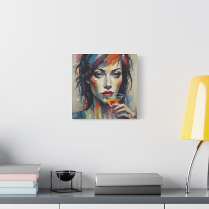 Colorful Femme Portrait Canvas — Martini Woman Stretched Wall Art