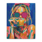 Colorful Pop Art Woman Drinking Canvas Wall Art - Blue