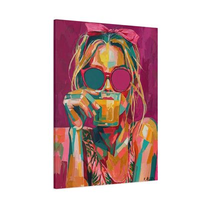 Pop Art Woman Drinking Coffee Canvas - Pink