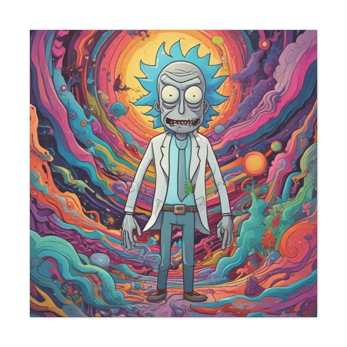 Psychedelic Rick Portal Canvas — Colorful Rick Illustration on Stretched Matte Canvas