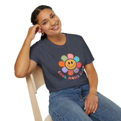 Cool Moms Club T-Shirt — Retro Floral Smiley Tee for Trendy Moms