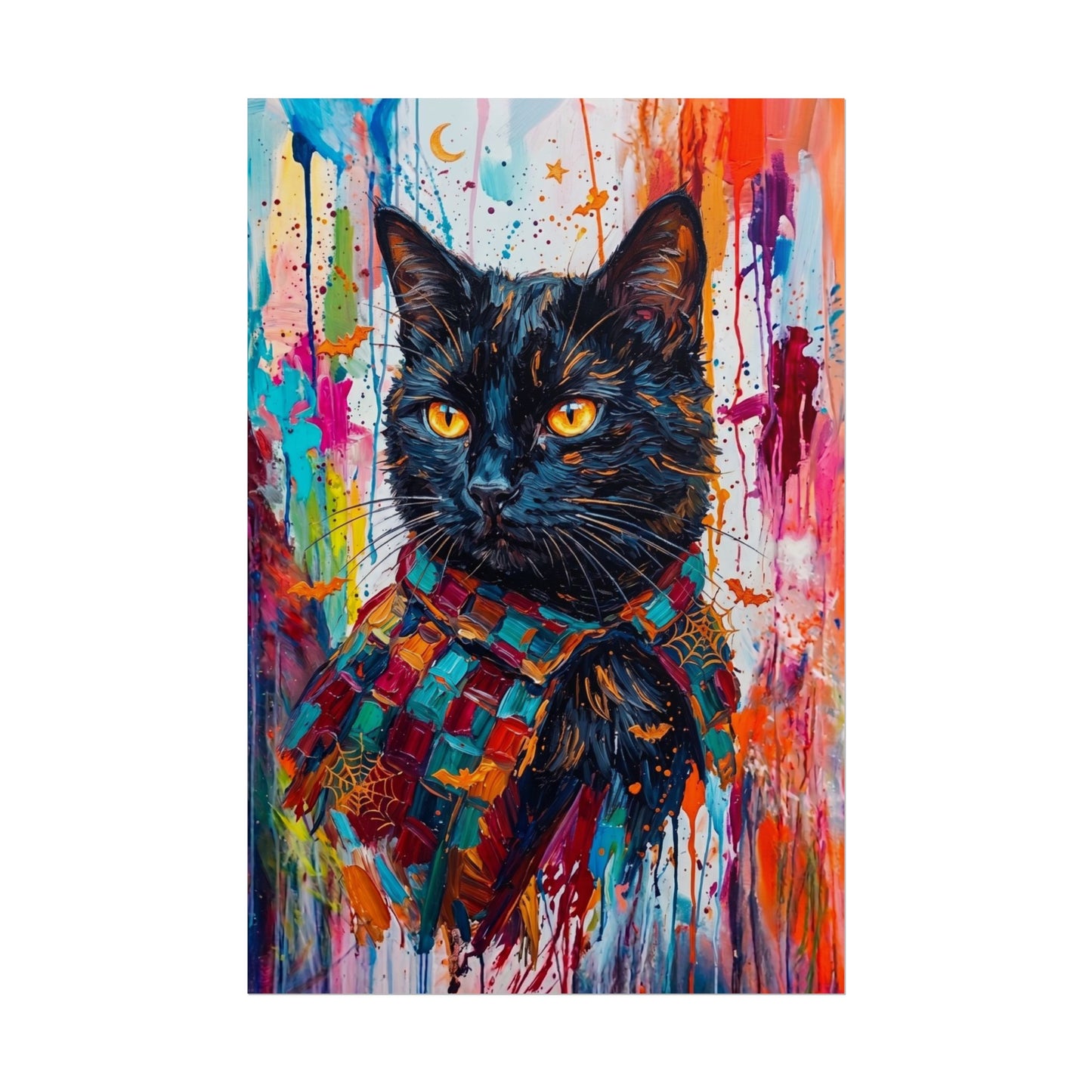 Colorful Cat Poster — Vibrant Black Cat Wall Art (Rolled Poster)