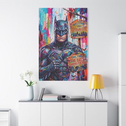 Colorful Gotham City Canvas Art - 'Welcome to Gotham City' Stretched Matte Print