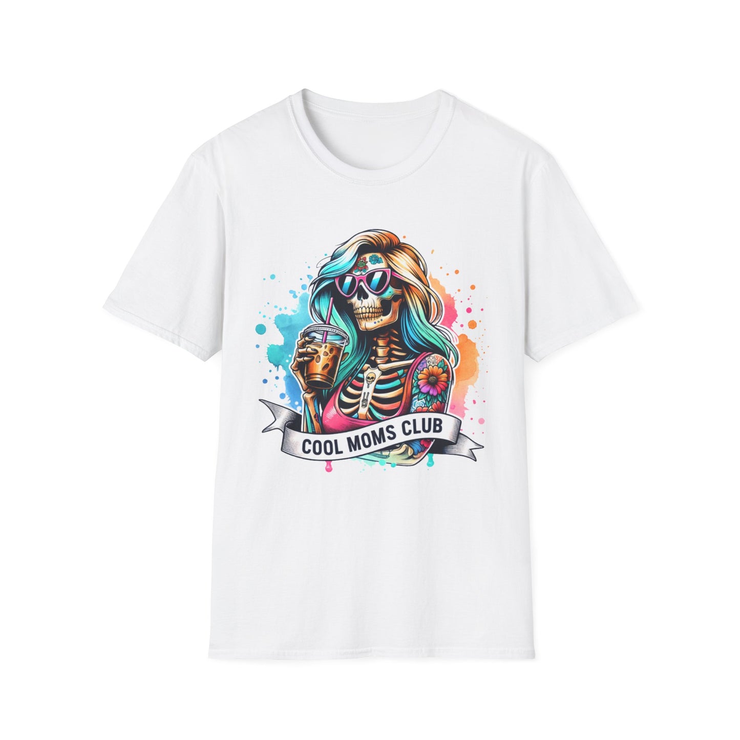 Cool Moms Club Skull T-Shirt — Colorful Day of the Dead Mom Graphic Tee