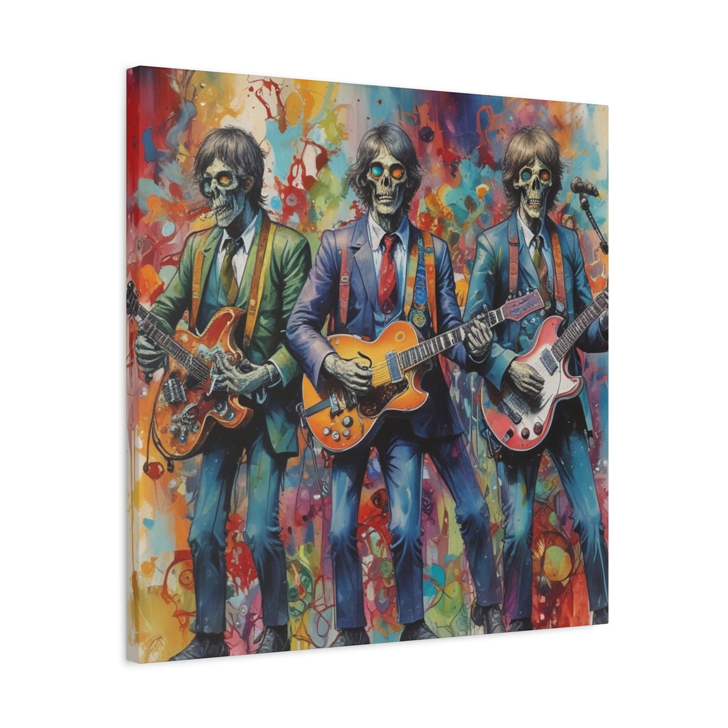 Rock Skeleton Band Canvas Print — Colorful Guitarist Wall Art