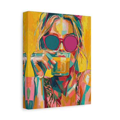 Colorful Pop Art Woman Drinking Canvas Wall Art