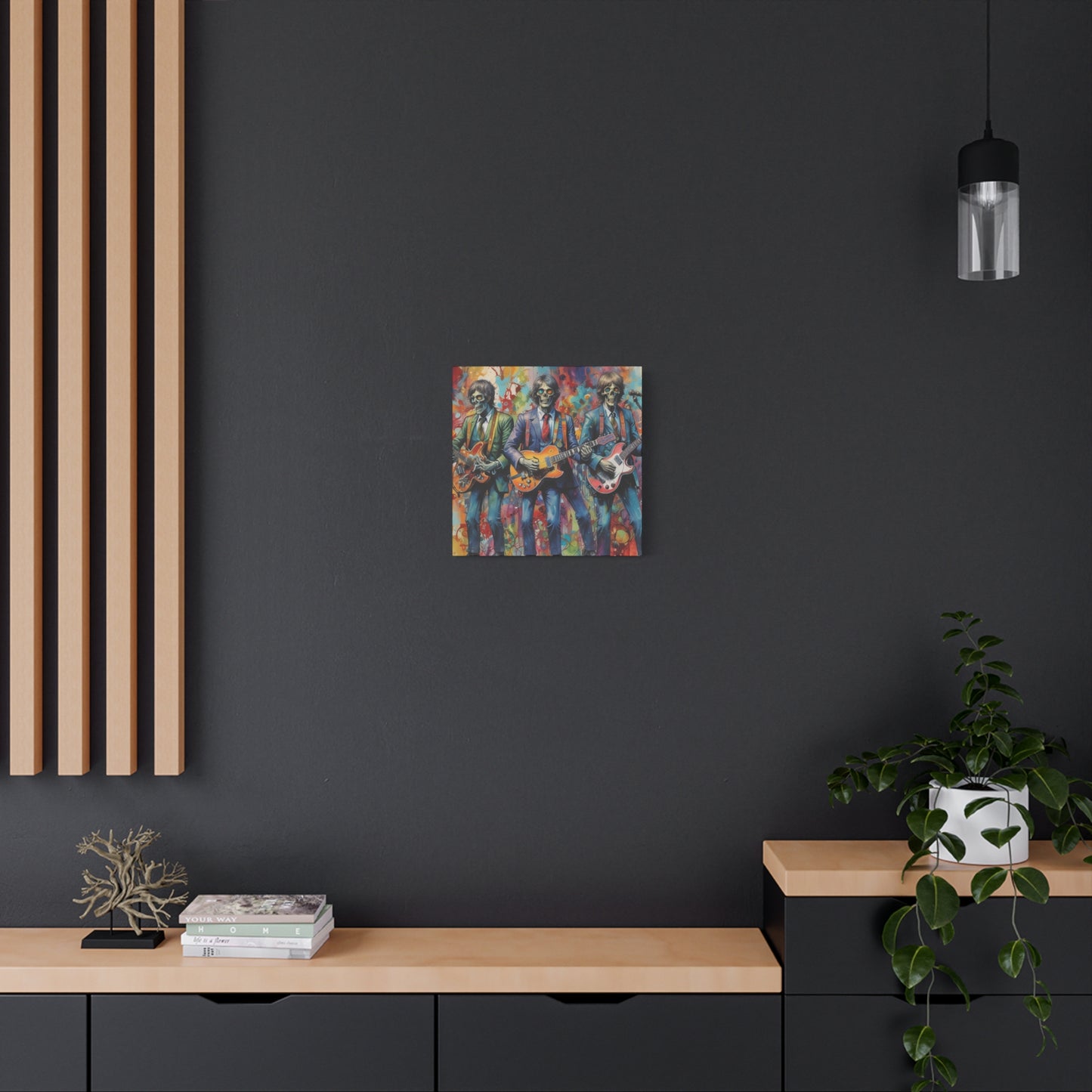 Rock Skeleton Band Canvas Print — Colorful Guitarist Wall Art