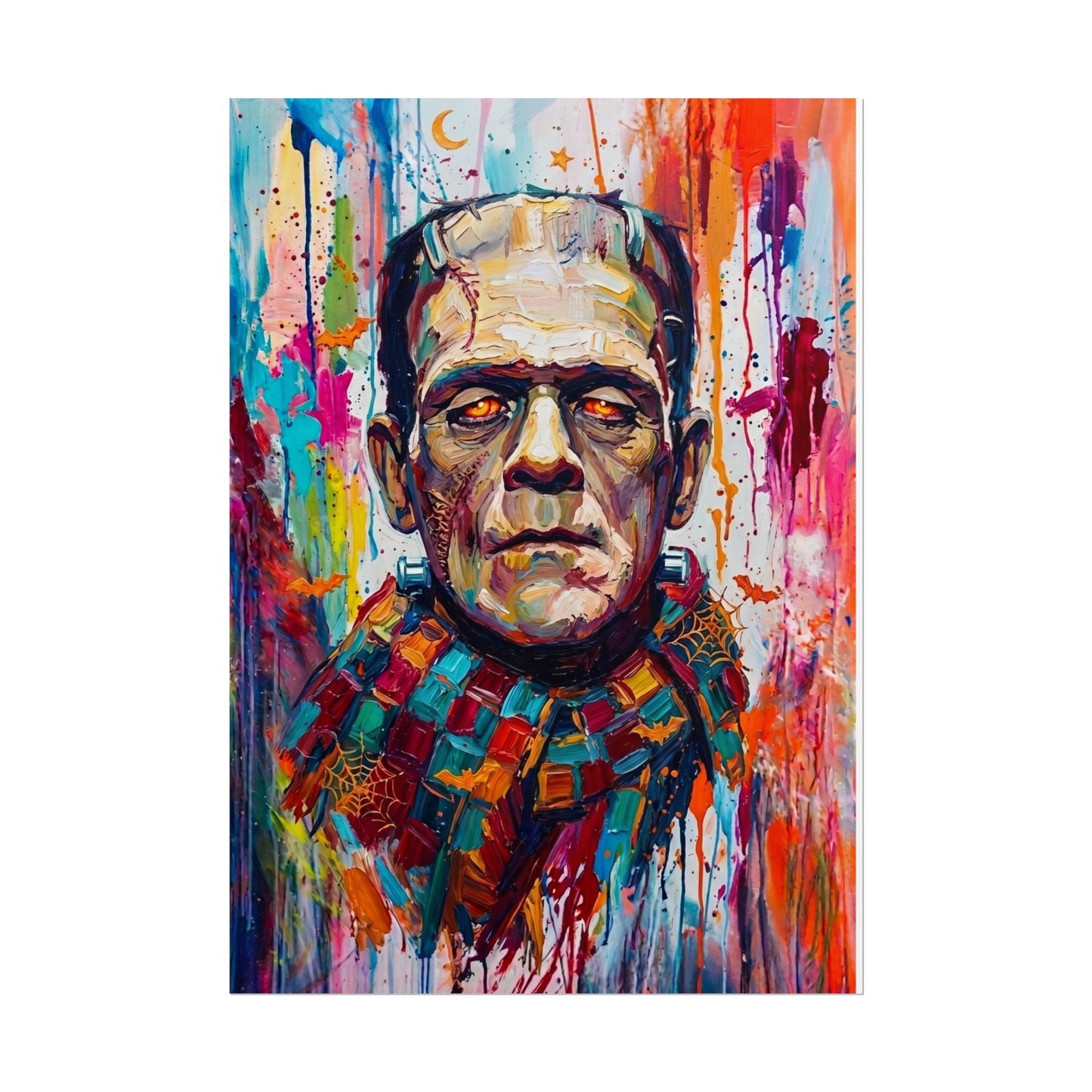 Frankenstein Color Splash Poster — Vibrant Pop Art Horror Wall Print