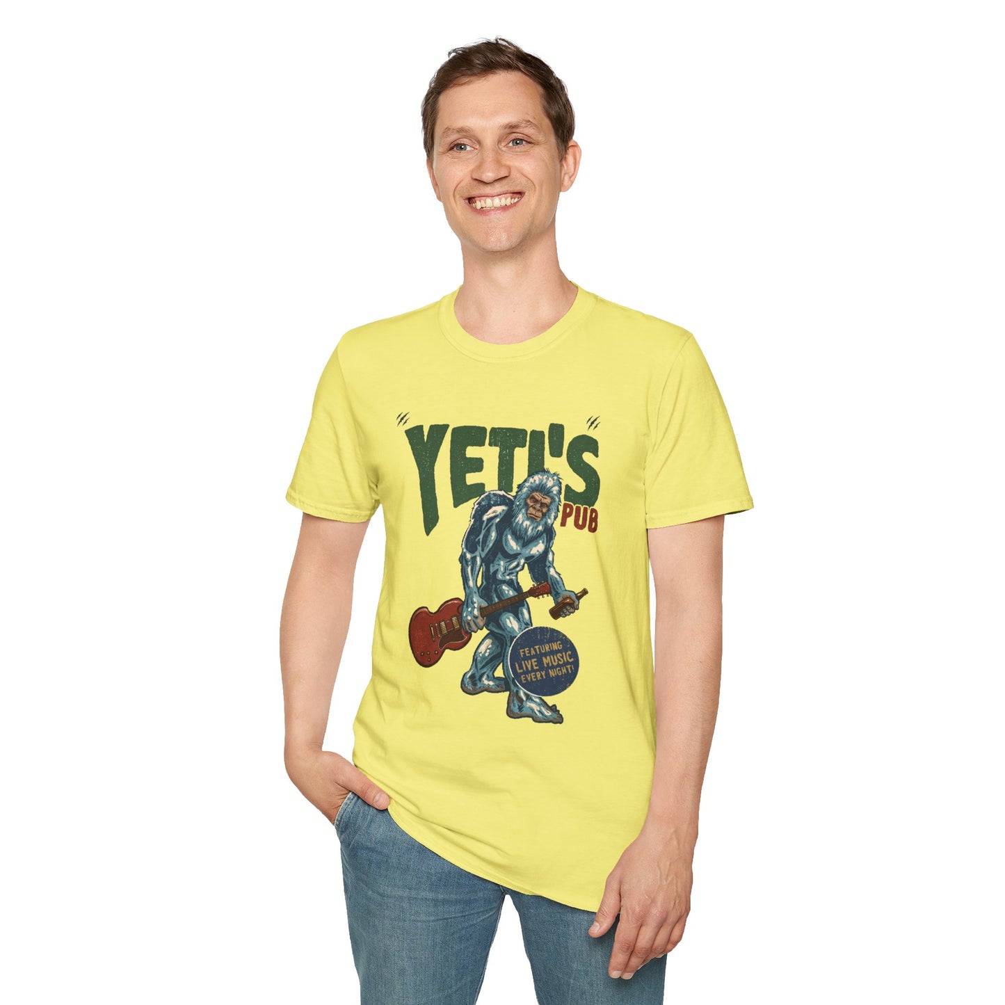Yeti's Pub Graphic T-Shirt — Vintage Rock Band Snowman Design