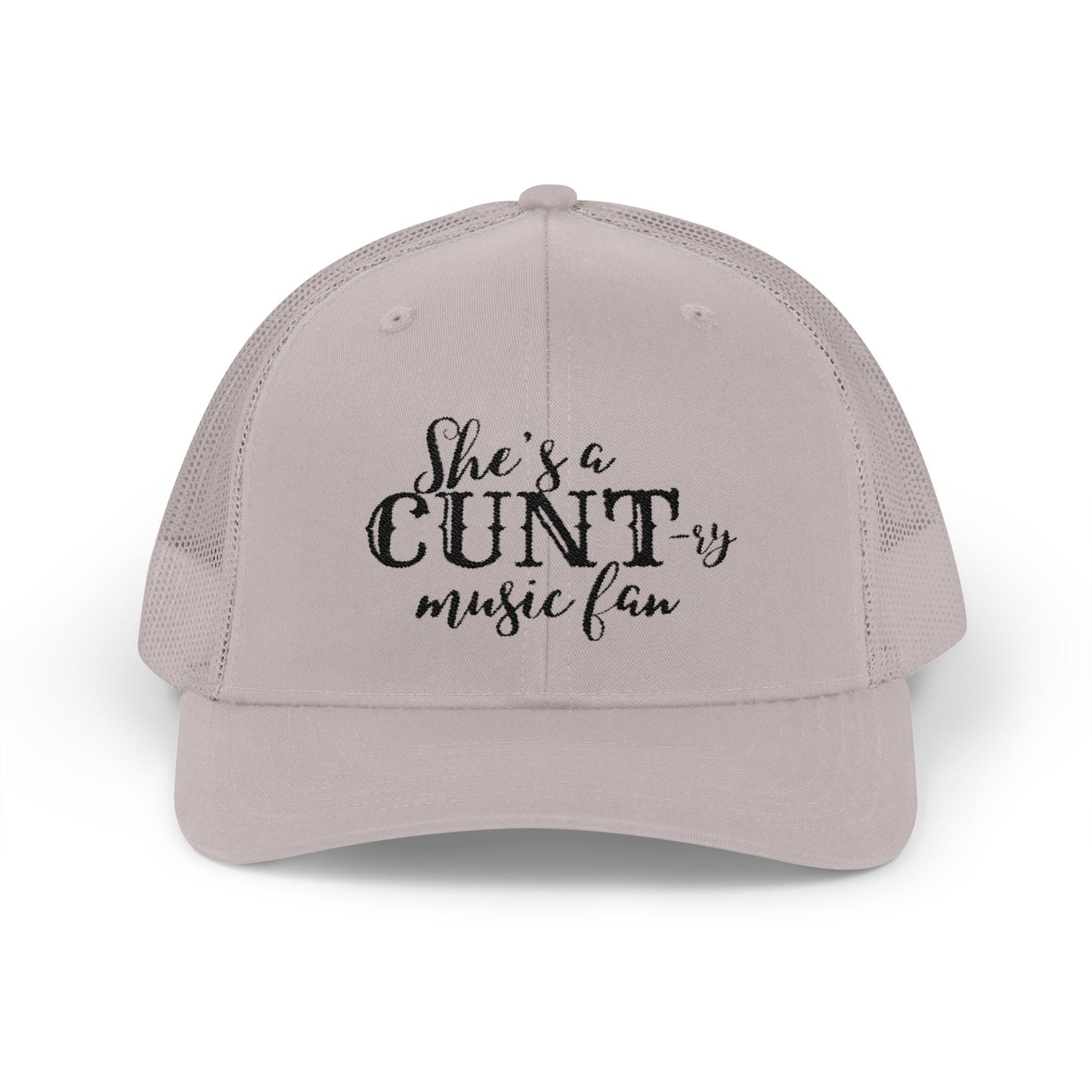 Trucker Cap — "She's a CUNTry Music Fan" Embroidered Mesh Snapback