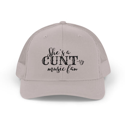 Trucker Cap — "She's a CUNTry Music Fan" Embroidered Mesh Snapback