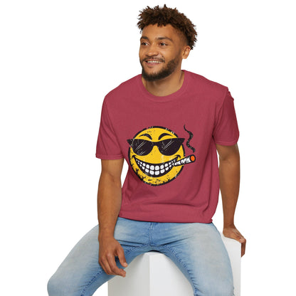 Smokin' Cool Emoji T-Shirt — Retro Grinning Face with Sunglasses & Cigar