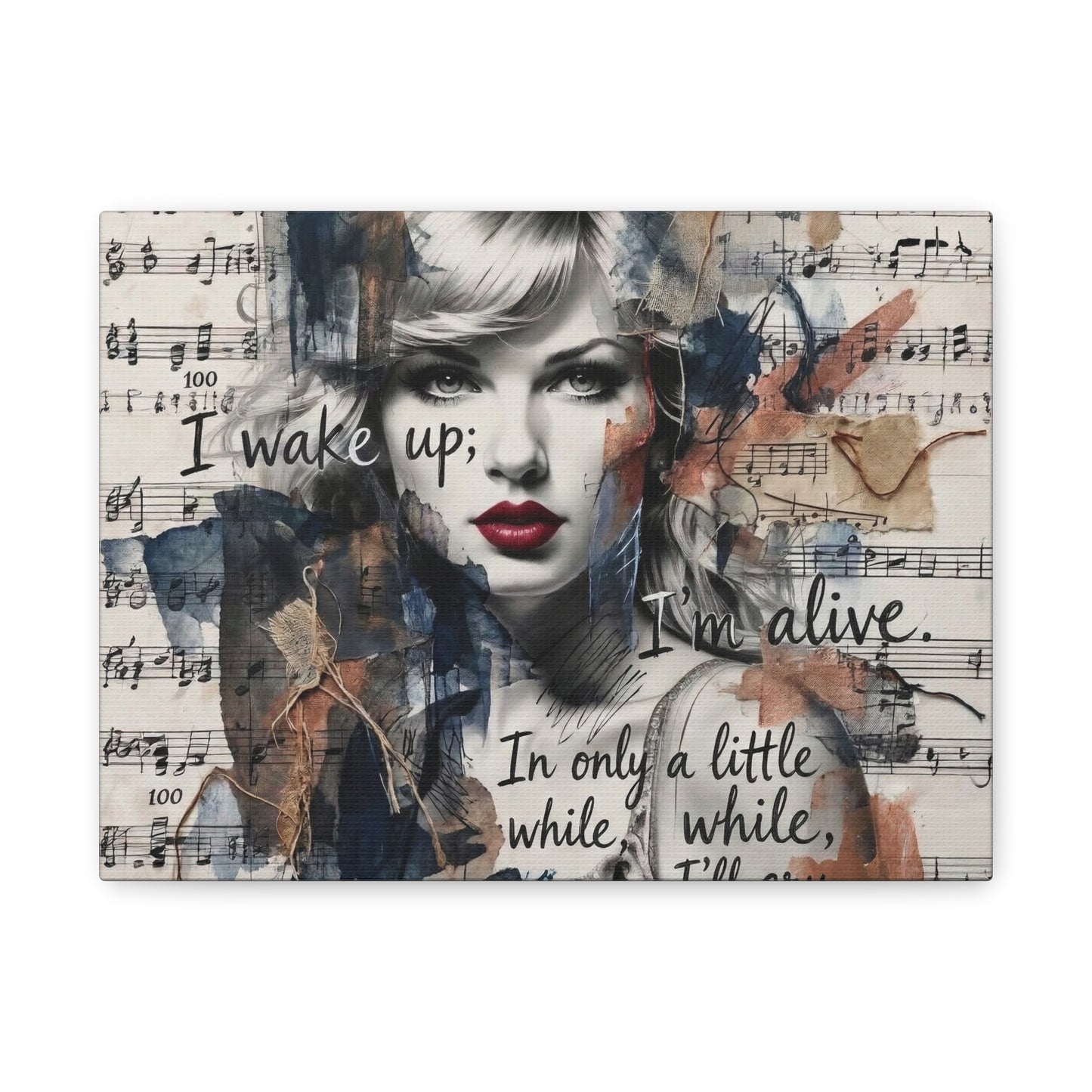 Swift Inspired Matte Stretched Canvas – "I Wake Up; I’m Alive" Mixed-Media Portrait Wall Art