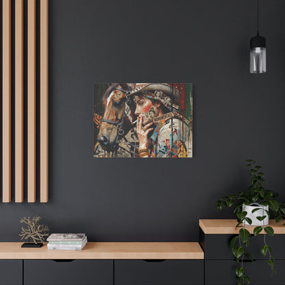 Western Collage Horse & Cowgirl Matte Canvas Wall Art - Stretched 1.25"