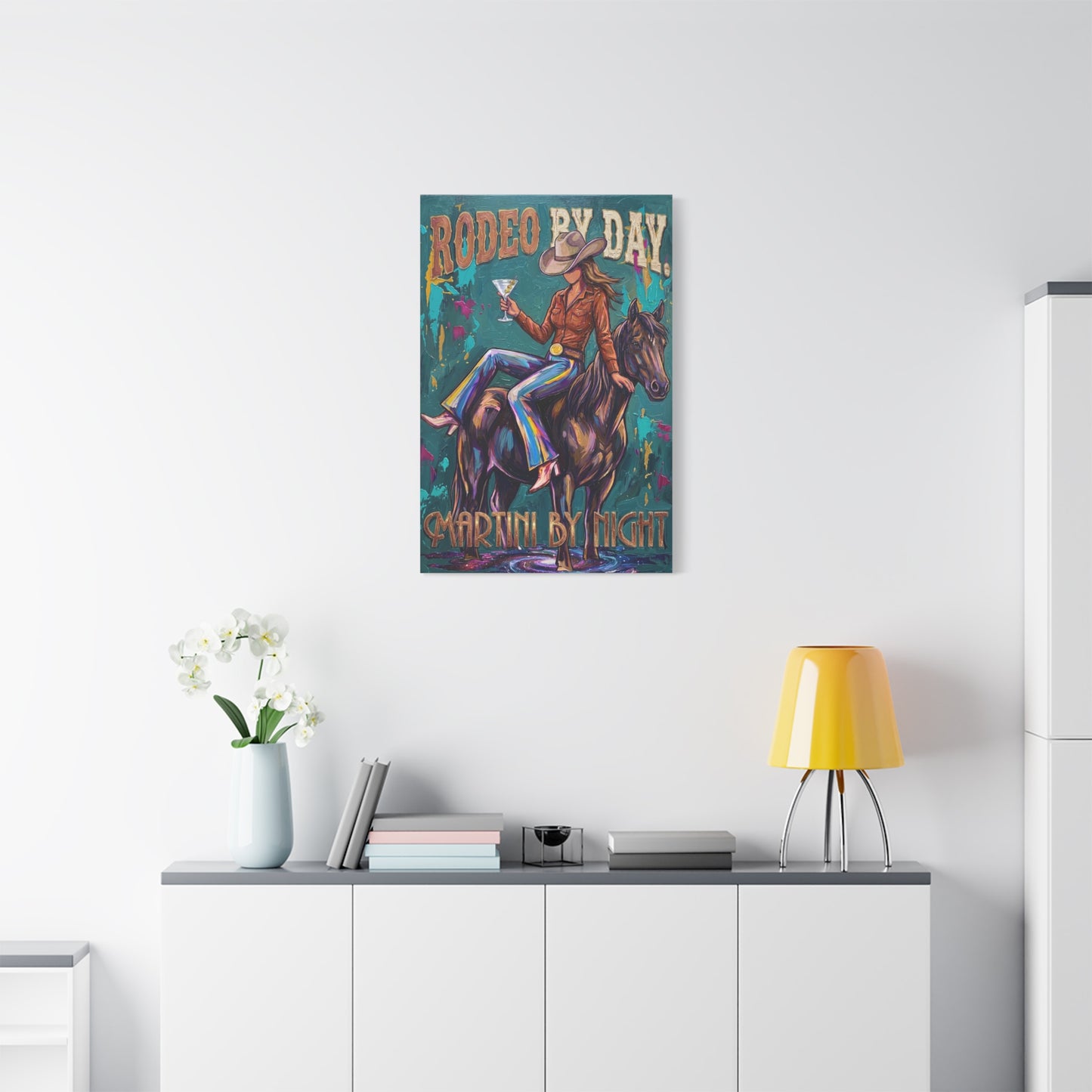 Rodeo By Day, Martini By Night Matte Canvas Wall Art