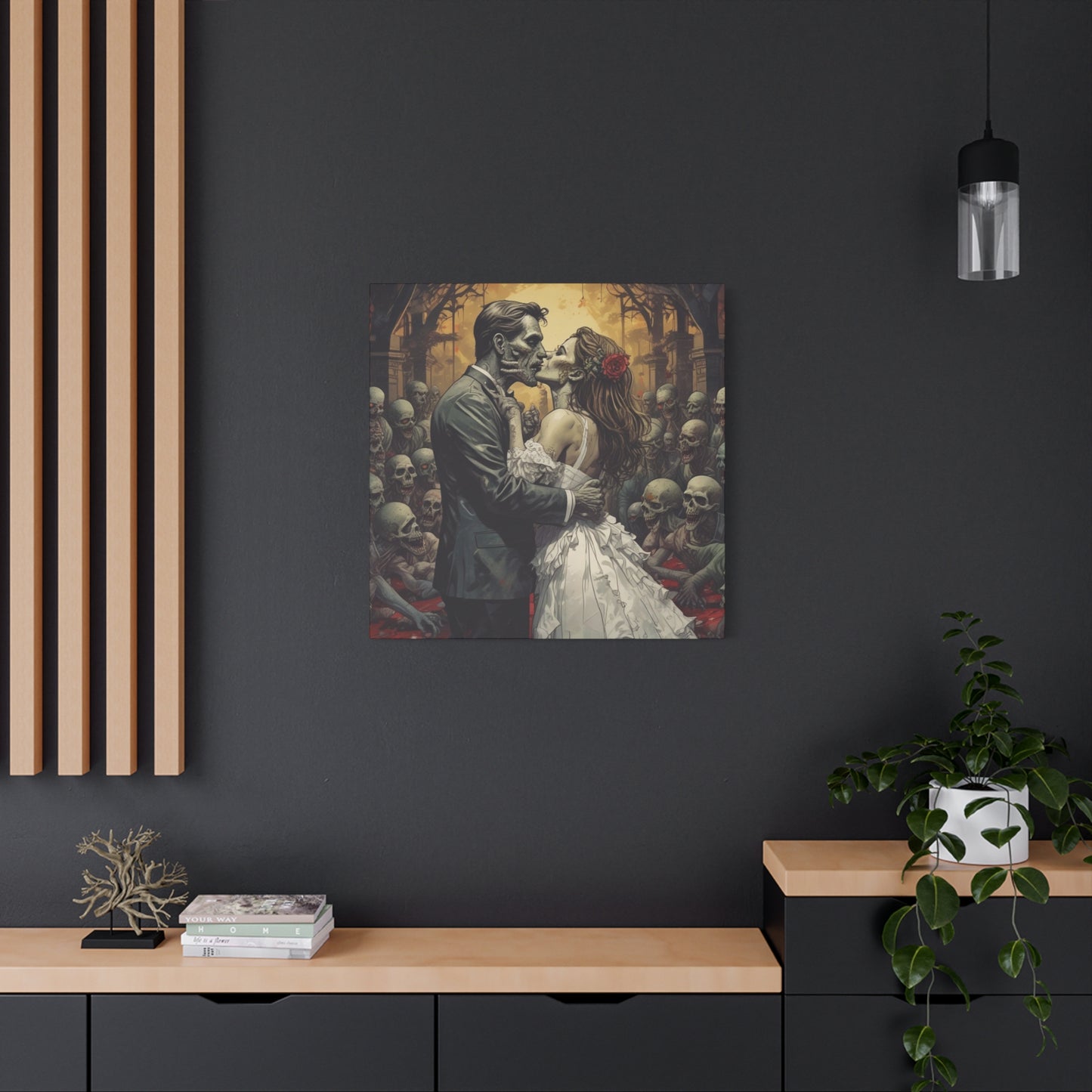 Zombie Bride & Groom Matte Canvas Wall Art — Gothic Wedding Horror Canvas