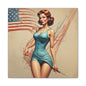 Retro Pin-Up Canvas Wall Art — Vintage American Flag Pinup Matte Stretched 1.25"