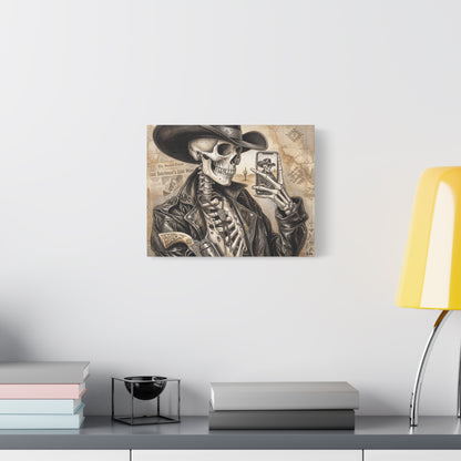 Skeleton Cowboy Canvas Print — Western Skull Selfie Wall Art (Matte Stretched)
